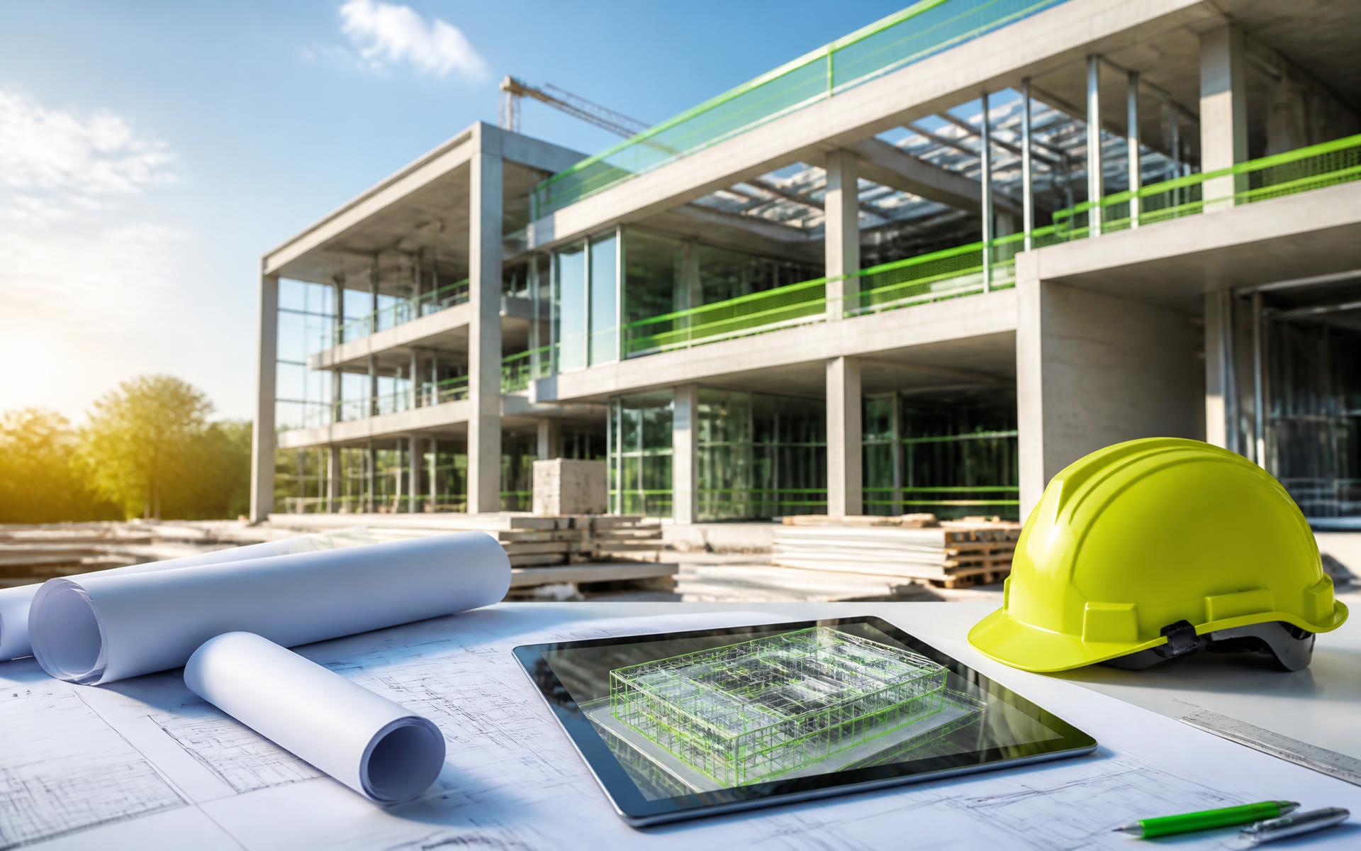 Chantier moderne avec plans d'architecte